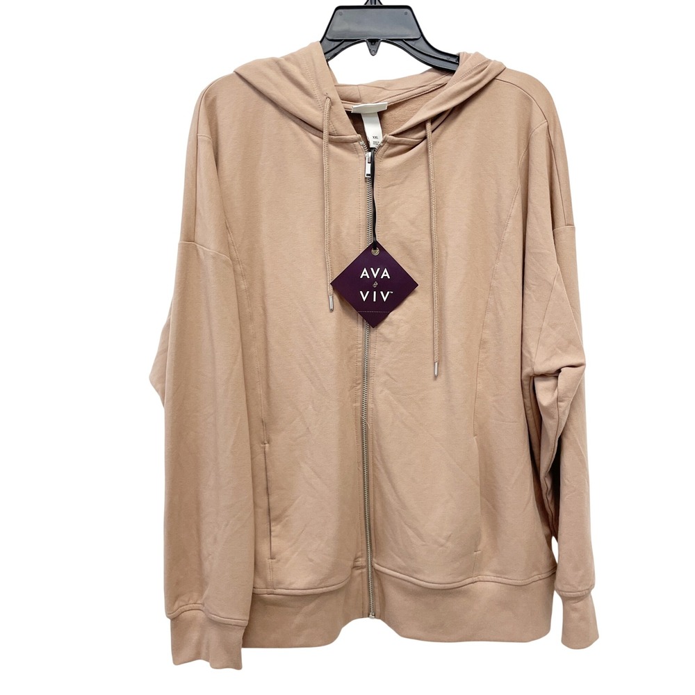 Ava & Viv Women's Tan Full Zip Long Sleeve Hoodie Sweatshirt Size XXL